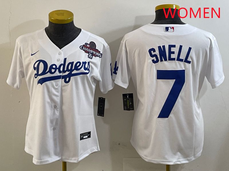 Women Los Angeles Dodgers #7 Snell White Game 2025 Nike MLB Jersey style 2